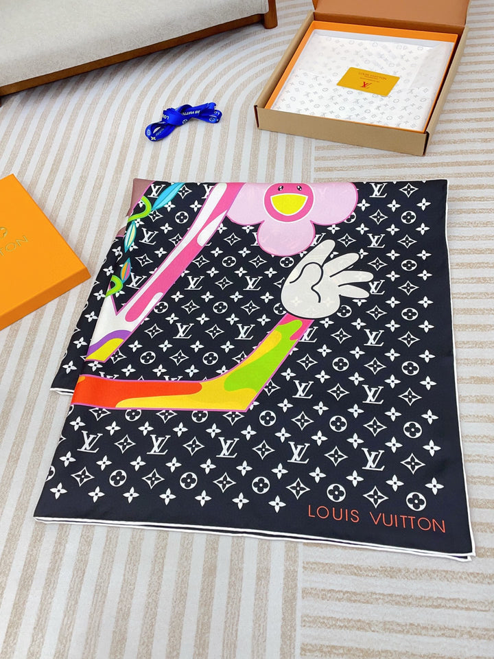 Double color logo printed silk scarf