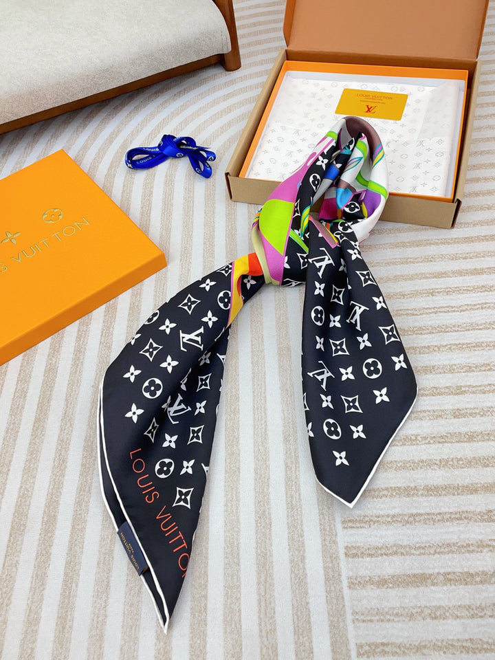 Double color logo printed silk scarf