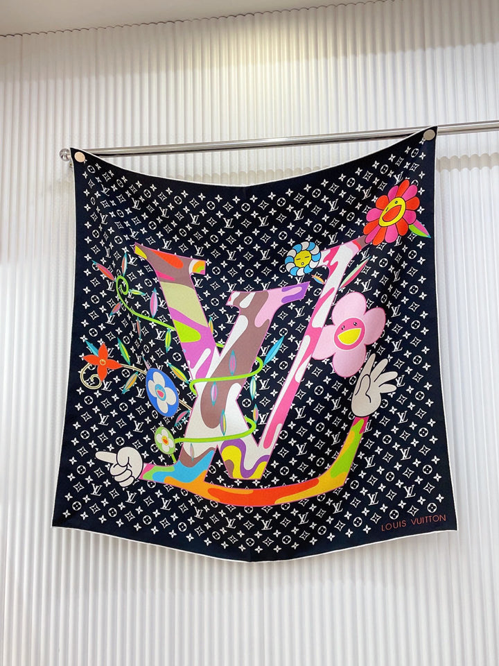 Double color logo printed silk scarf