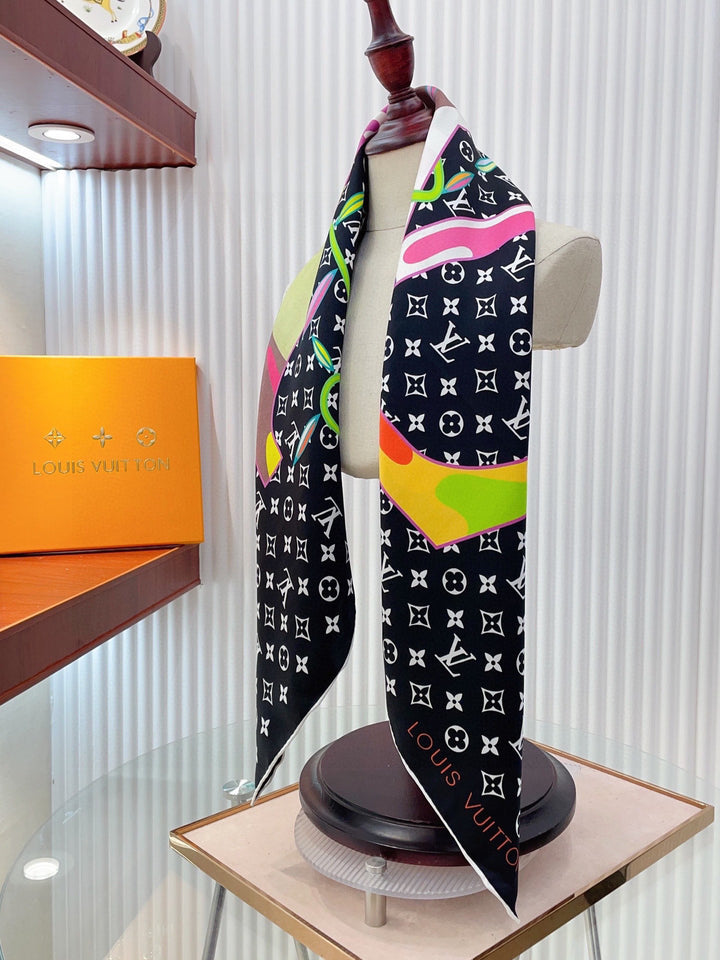 Double color logo printed silk scarf