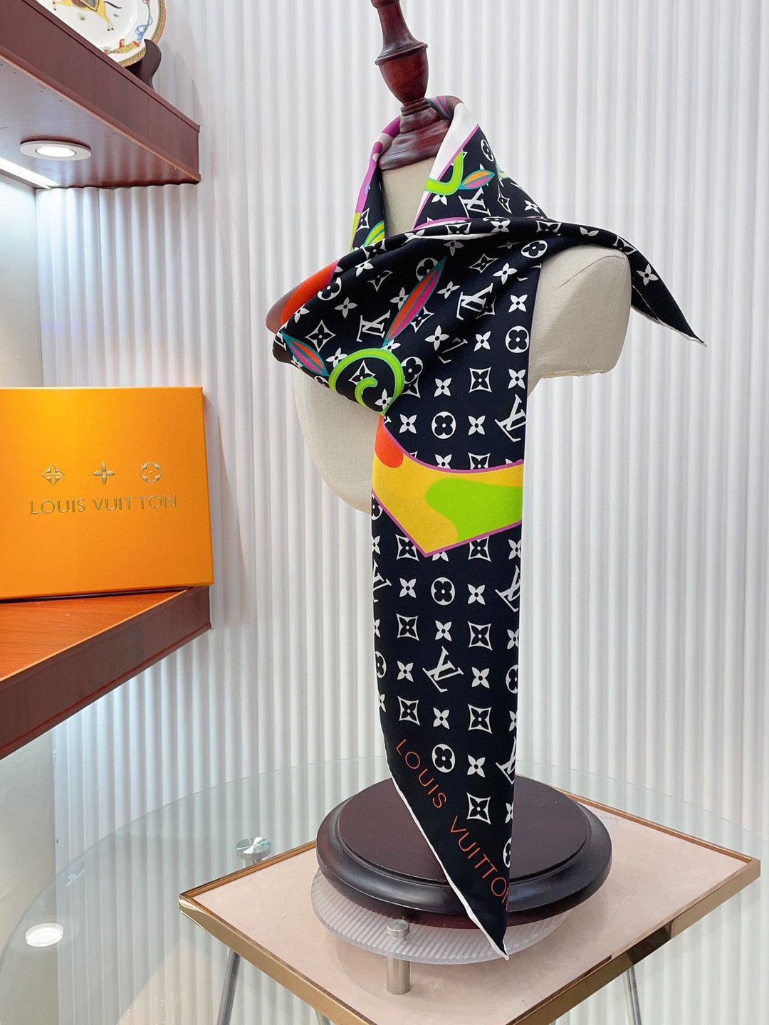 Double color logo printed silk scarf