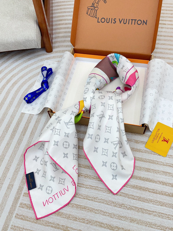 Double color logo printed silk scarf
