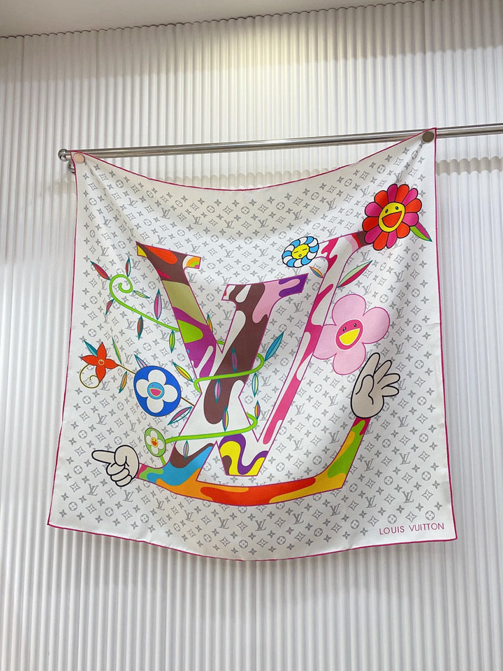 Double color logo printed silk scarf