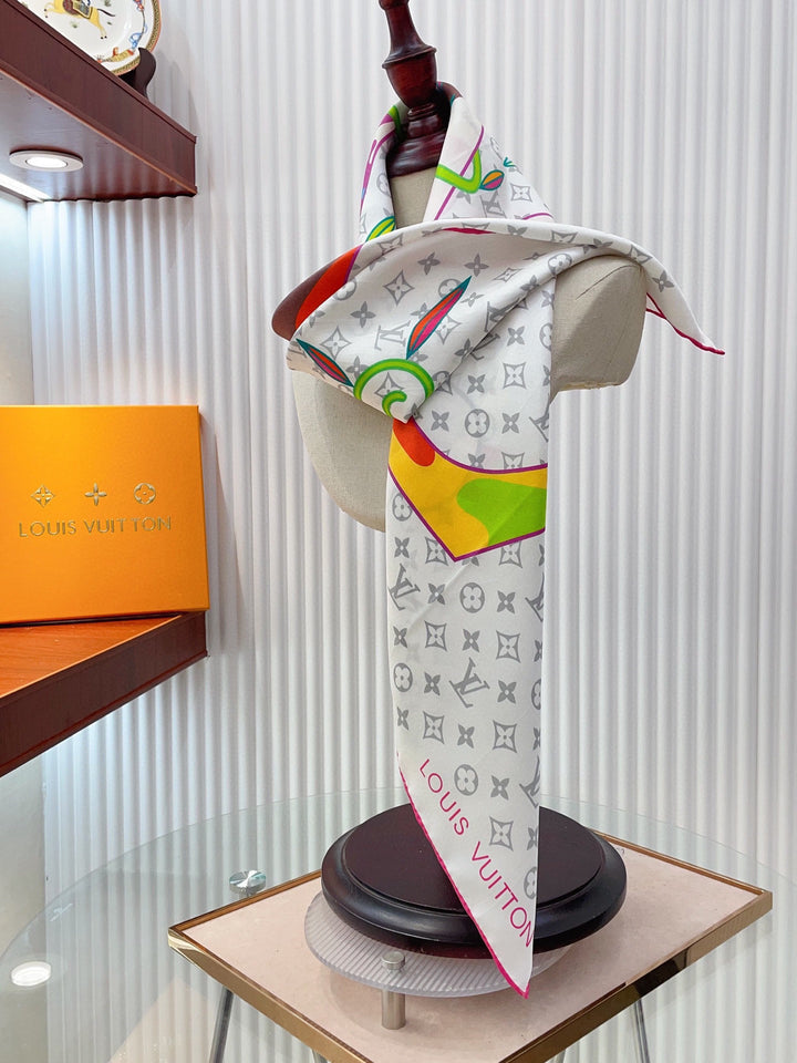 Double color logo printed silk scarf