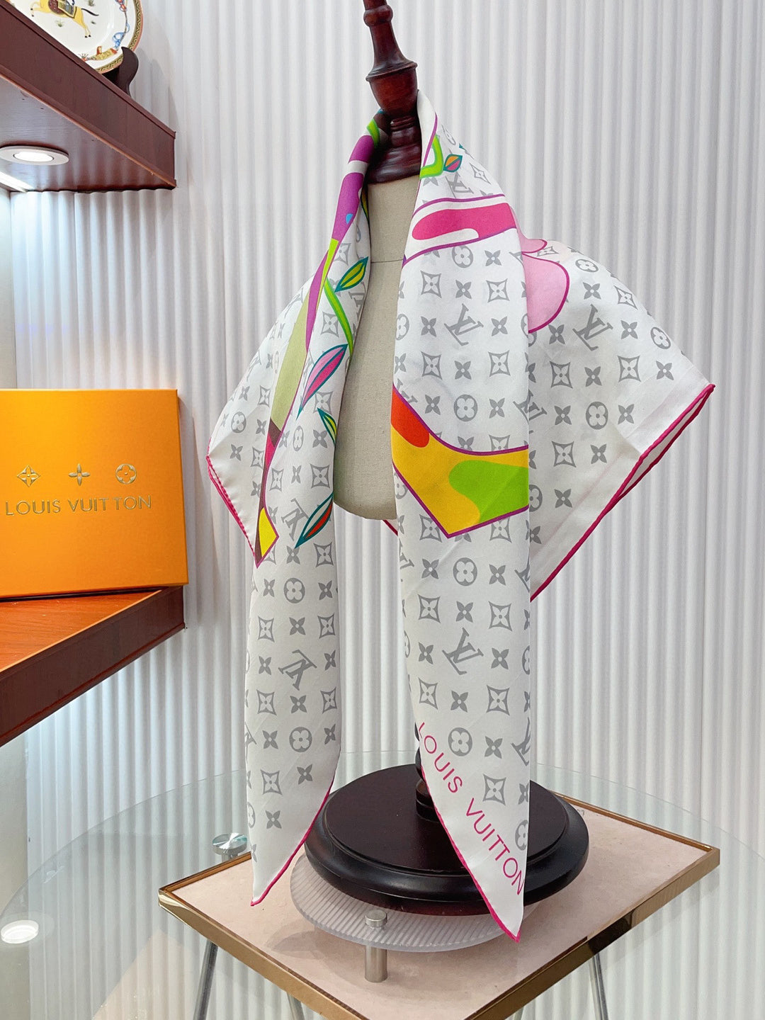 Double color logo printed silk scarf