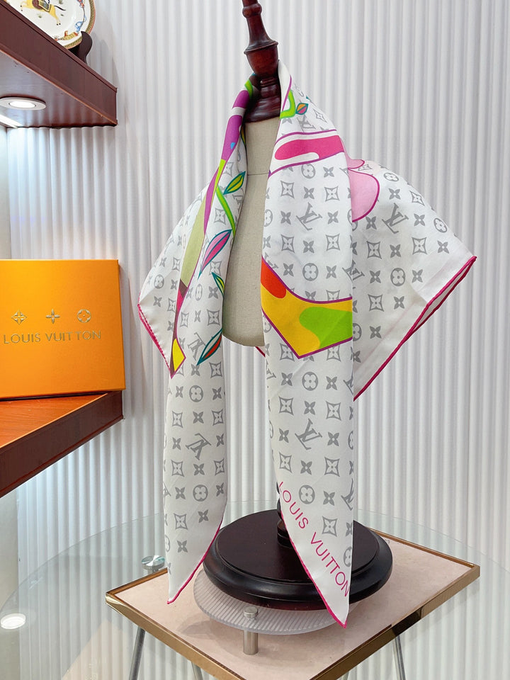 Double color logo printed silk scarf