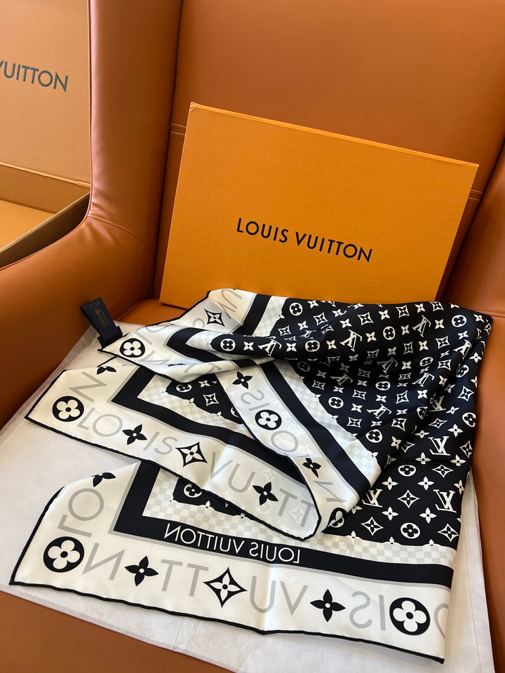 New old flower black and white printed silk scarf