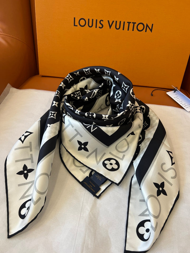 New old flower black and white printed silk scarf