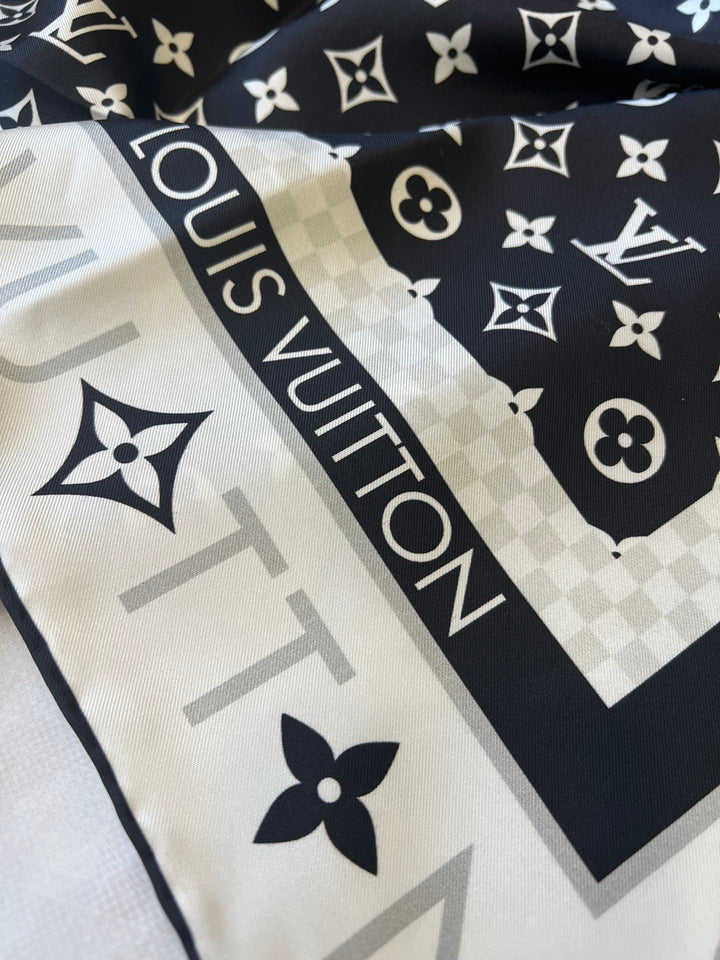 New old flower black and white printed silk scarf