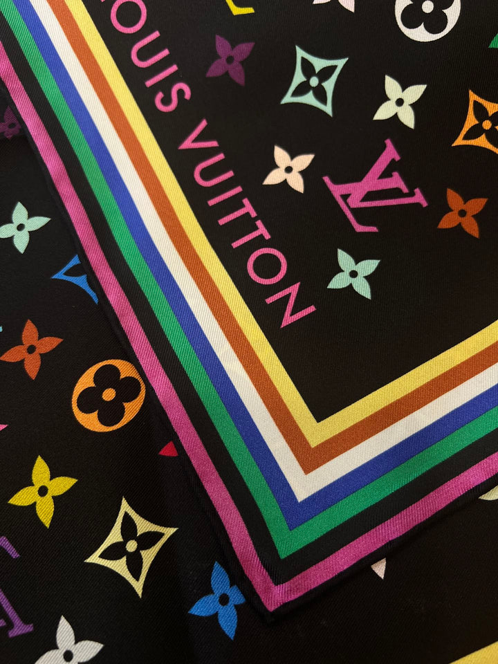 Double color rainbow border printed silk scarf
