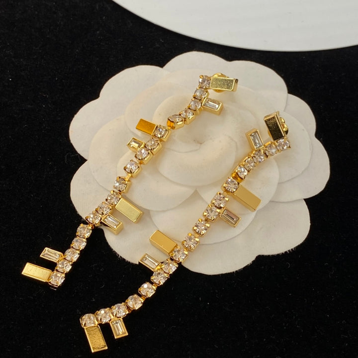 luxury gold diamond tassel earrings