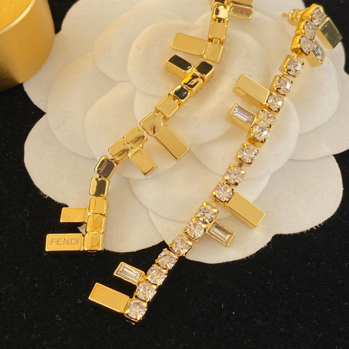 luxury gold diamond tassel earrings
