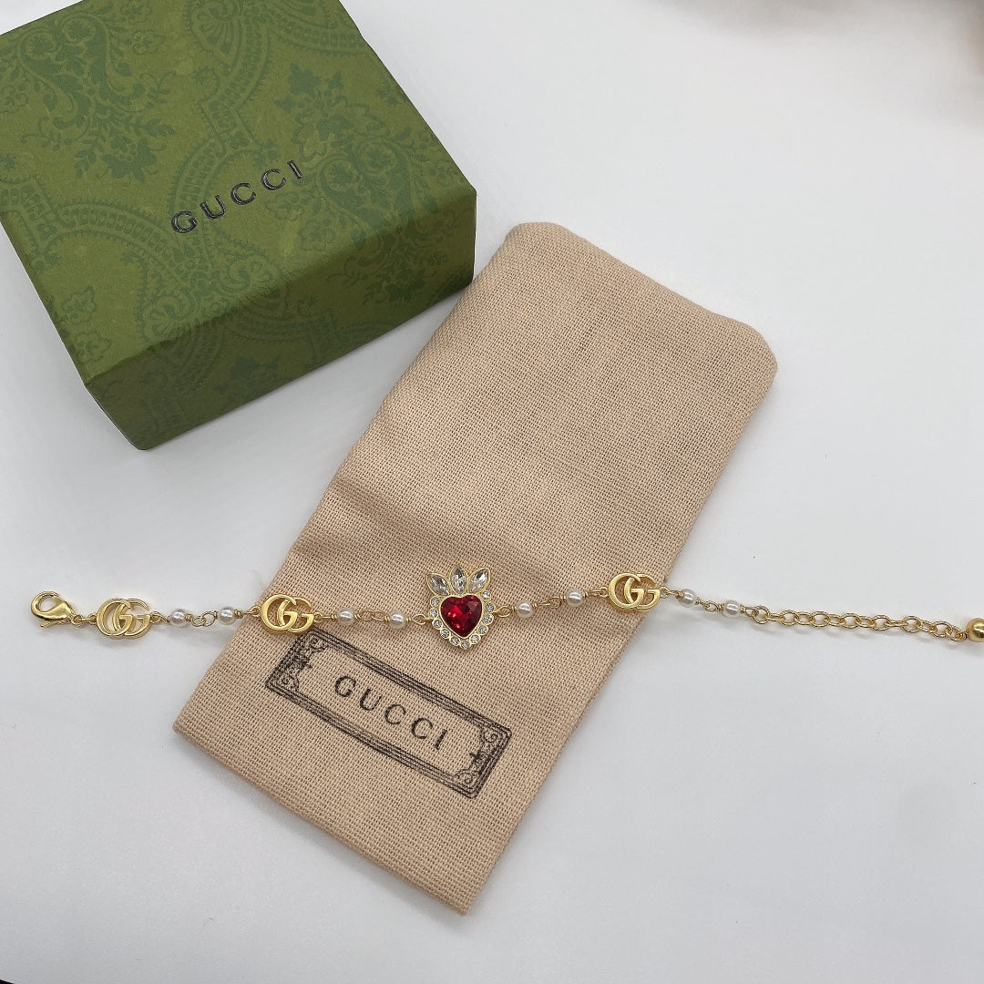 Elegant Pearl Chain Red Heart Jewelry