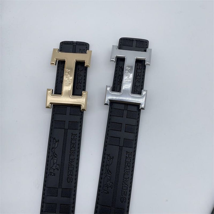 Two-tone metal H-buckle embossed belt