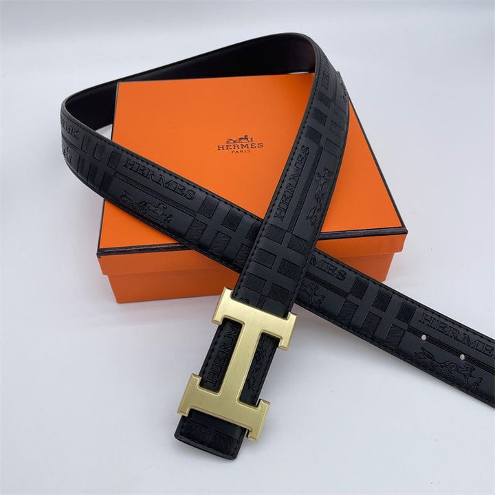Two-tone metal H-buckle embossed belt