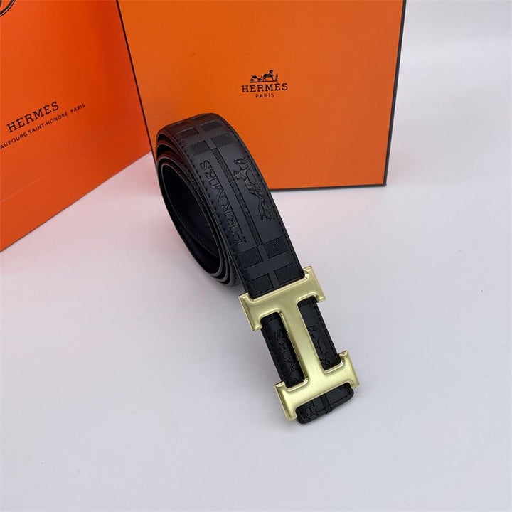 Two-tone metal H-buckle embossed belt