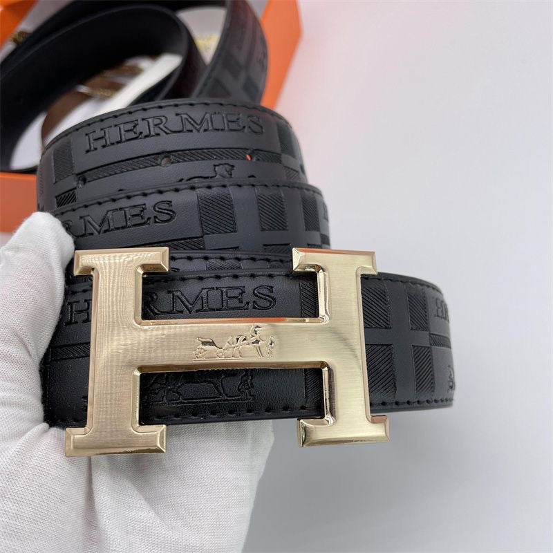 Two-tone metal H-buckle embossed belt