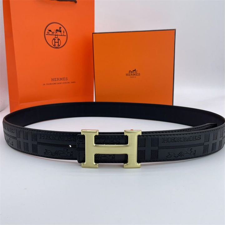 Two-tone metal H-buckle embossed belt