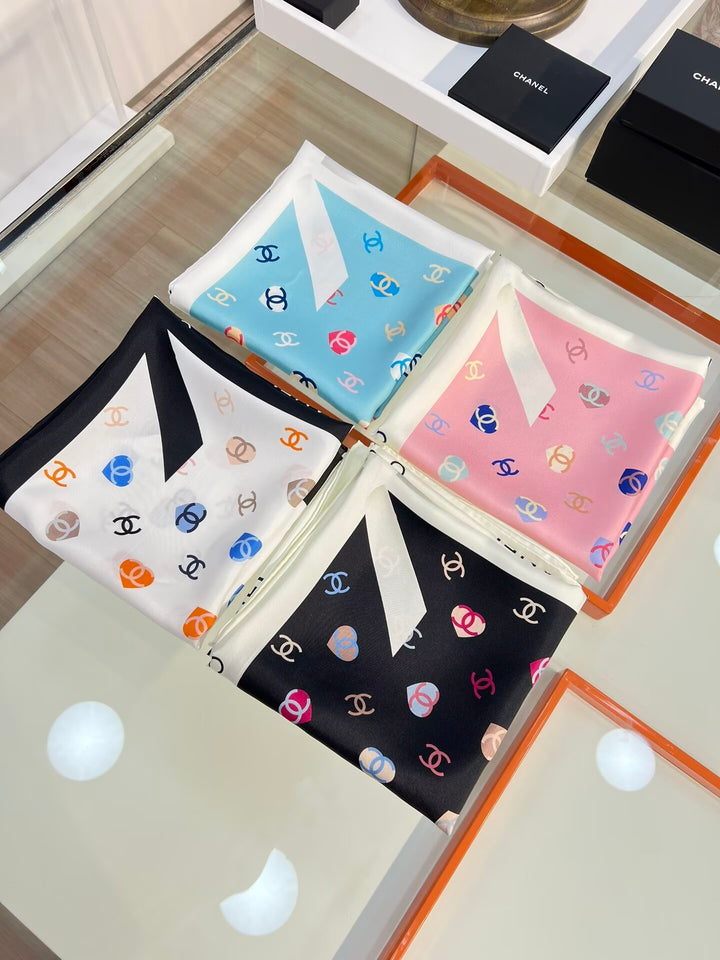 4 colors CC love heart printed silk scarf