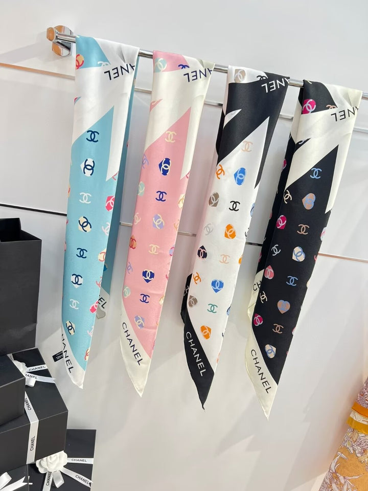 4 colors CC love heart printed silk scarf