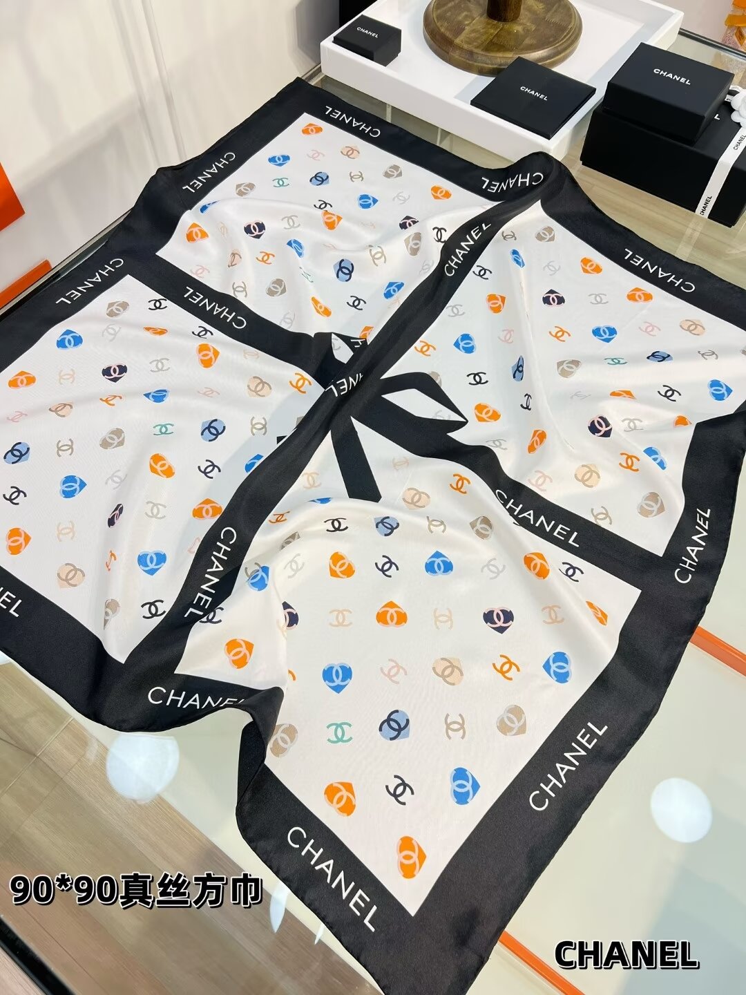 4 colors CC love heart printed silk scarf