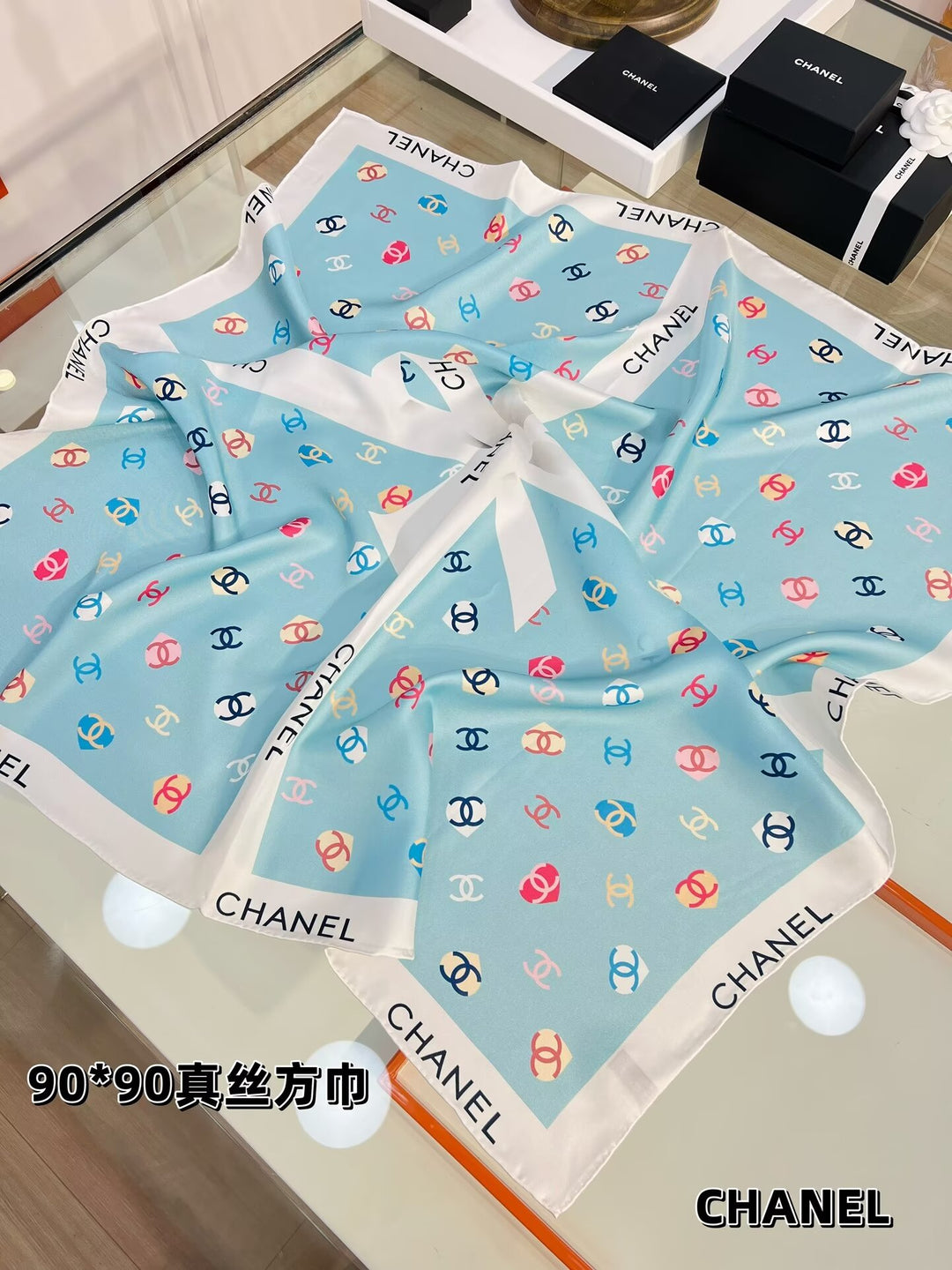 4 colors CC love heart printed silk scarf