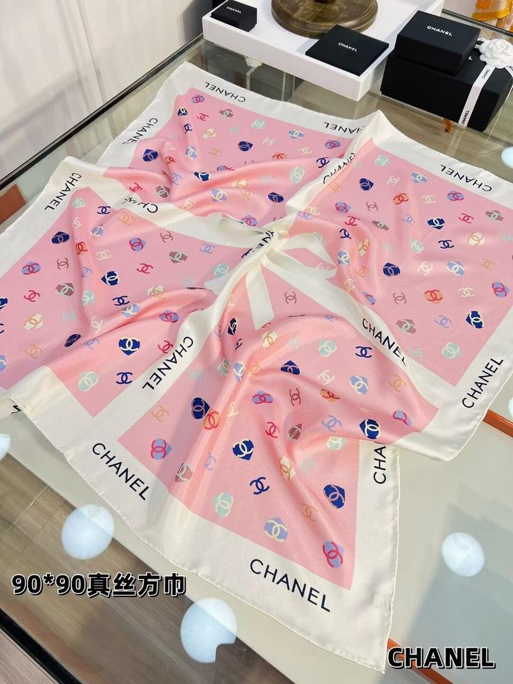 4 colors CC love heart printed silk scarf