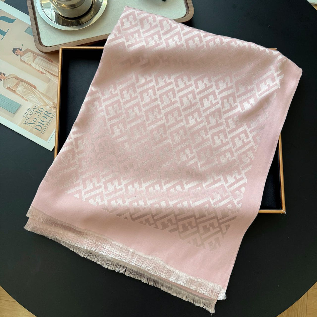 five-color double F printed long silk scarf