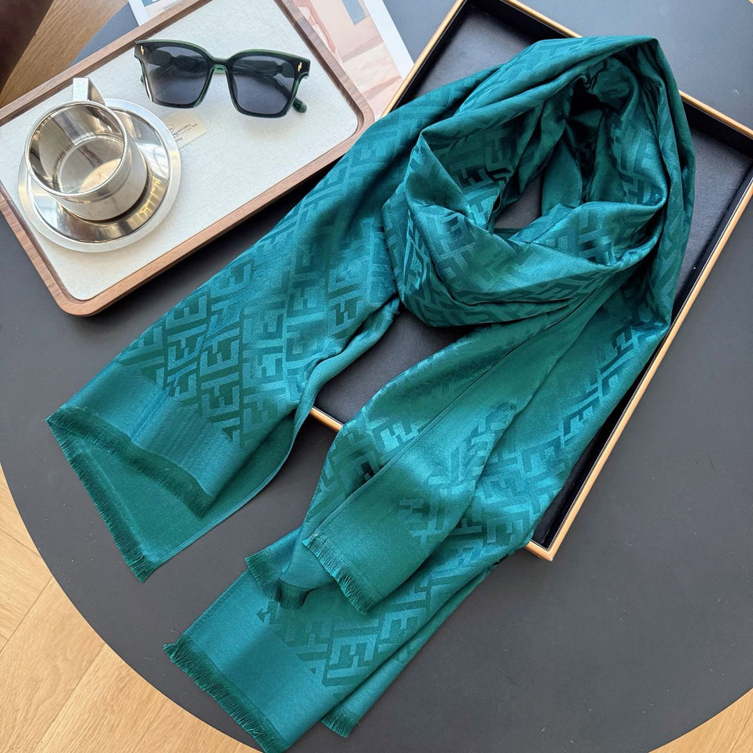 five-color double F printed long silk scarf