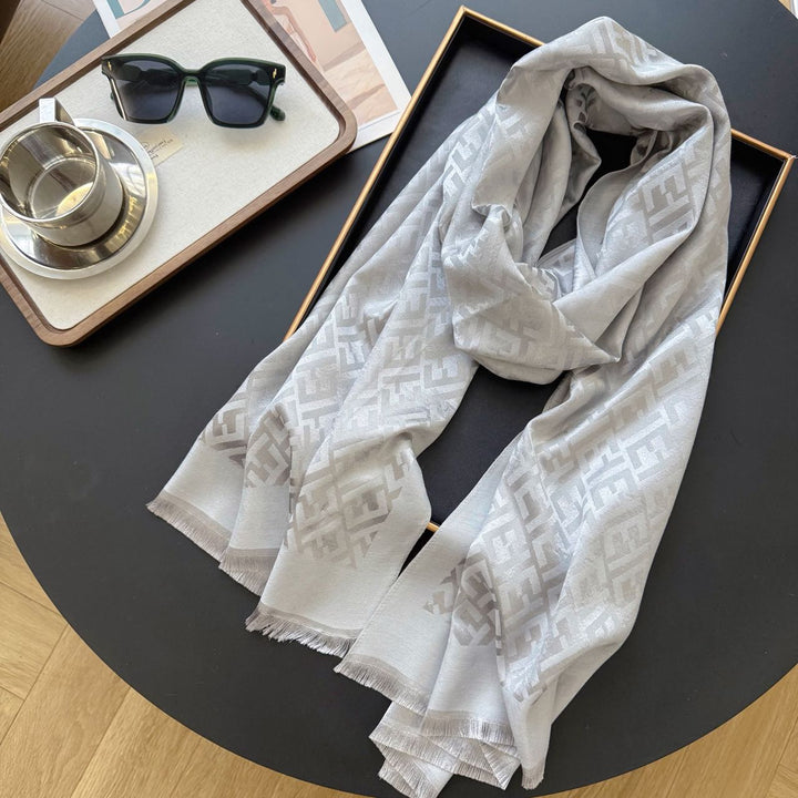 five-color double F printed long silk scarf