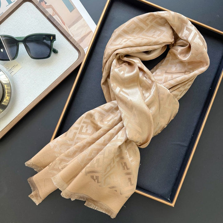five-color double F printed long silk scarf
