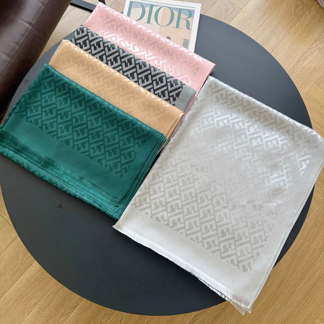 five-color double F printed long silk scarf
