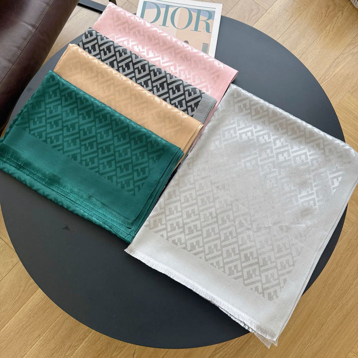 five-color double F printed long silk scarf