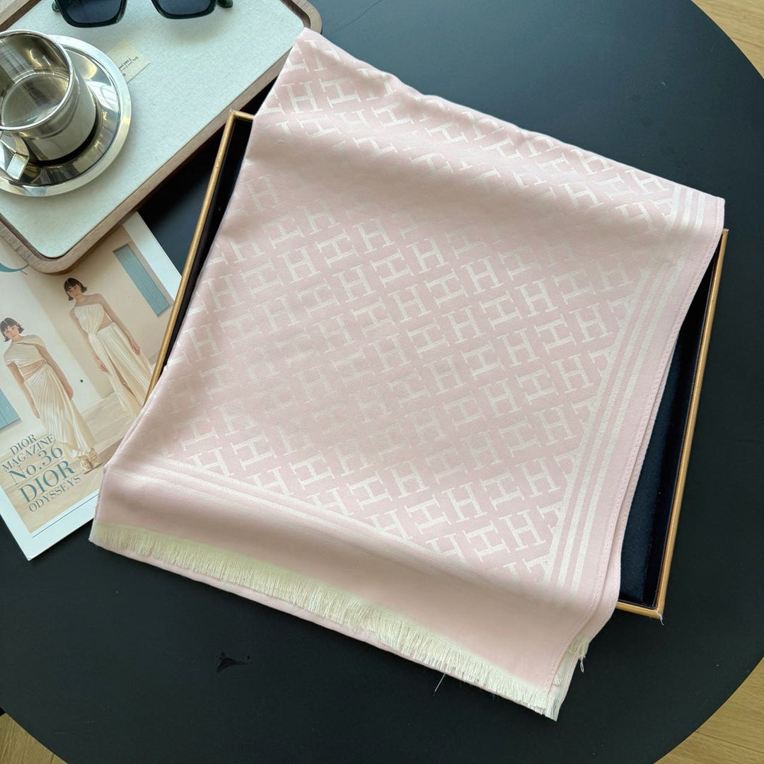 five-color H letter print long silk scarf