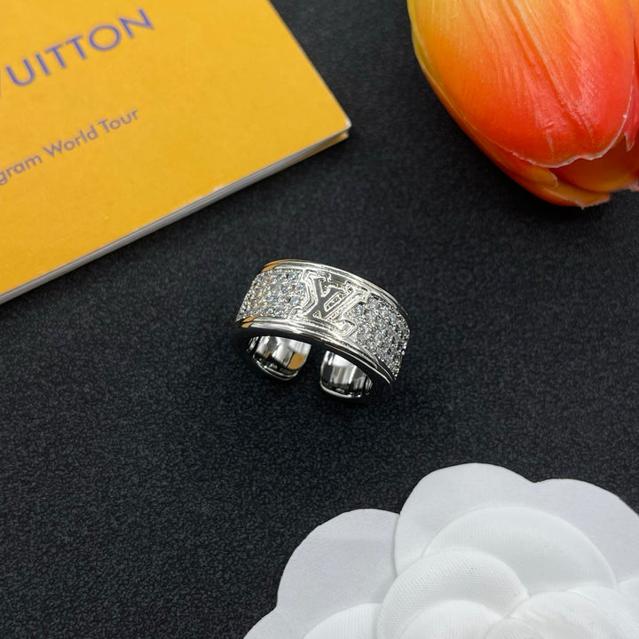 old flower full diamond letter ring