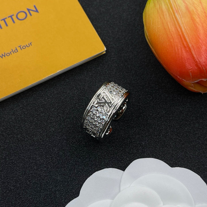old flower full diamond letter ring