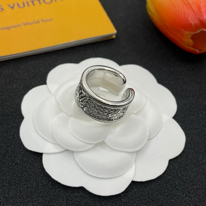 old flower full diamond letter ring