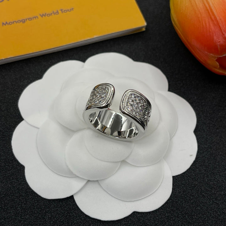 old flower full diamond letter ring