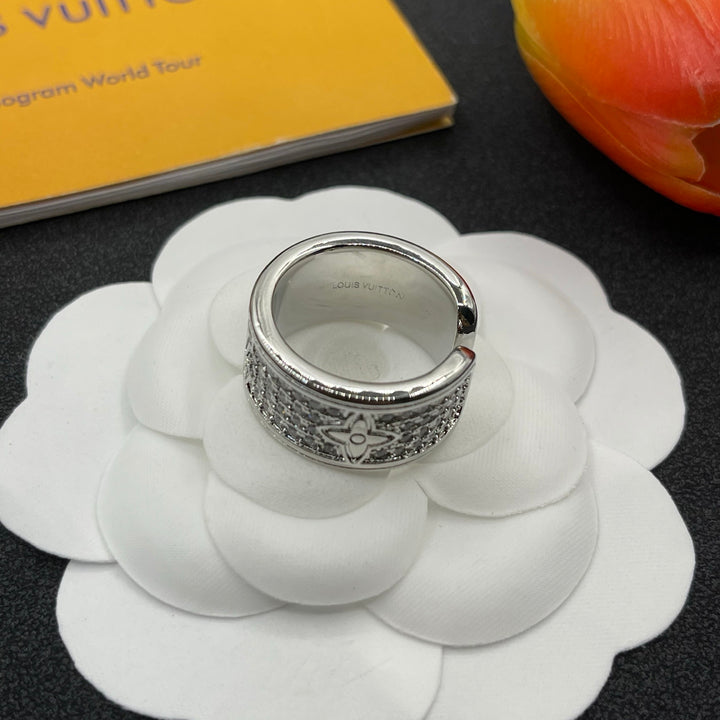 old flower full diamond letter ring