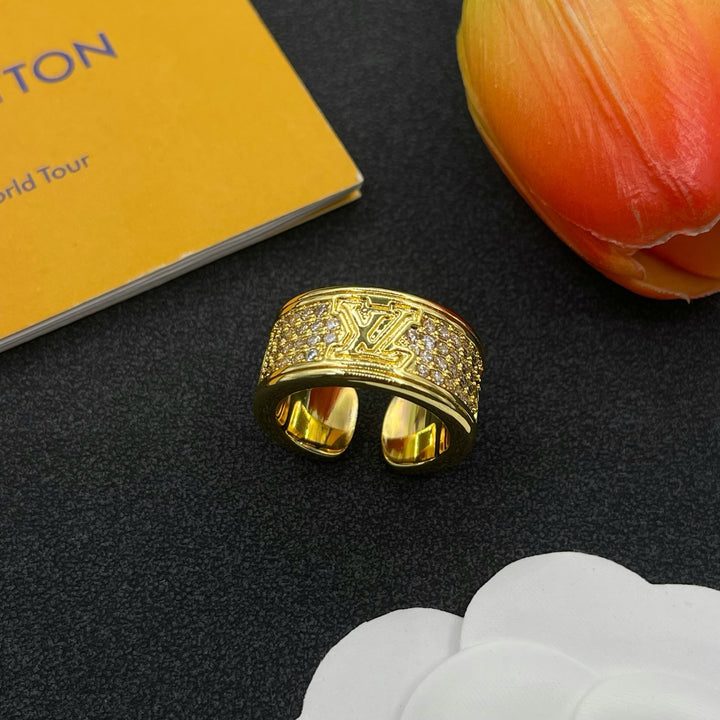 old flower full diamond letter ring