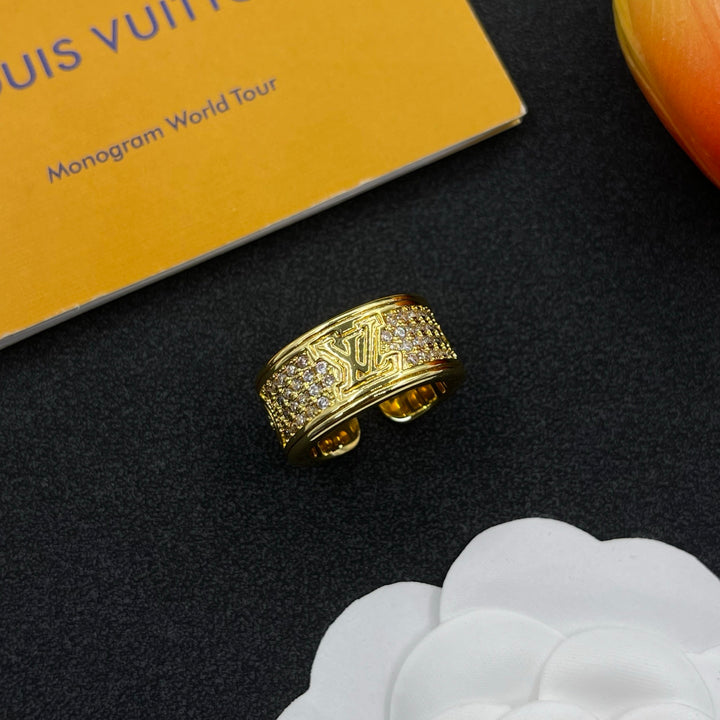 old flower full diamond letter ring