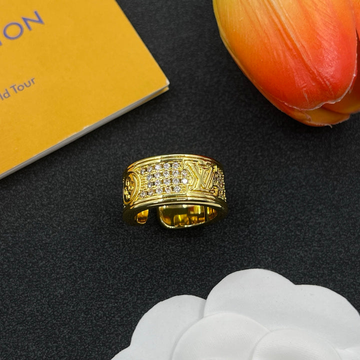 old flower full diamond letter ring