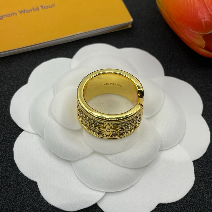 old flower full diamond letter ring