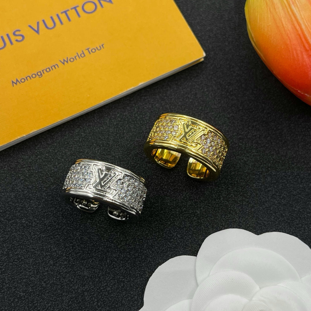 old flower full diamond letter ring