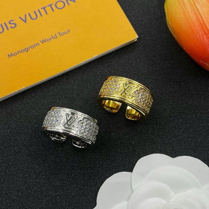 old flower full diamond letter ring