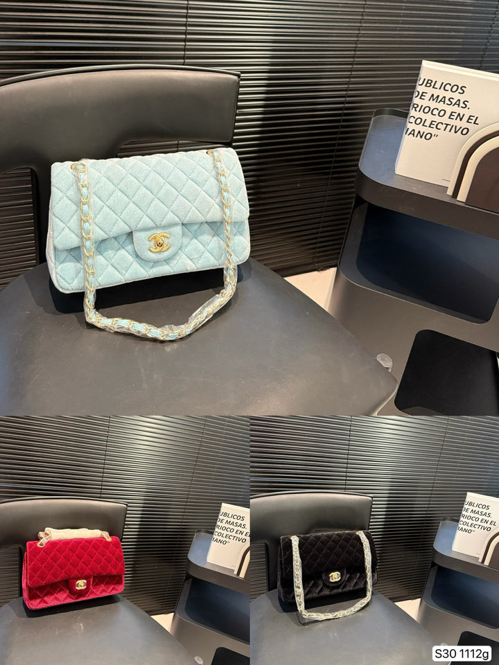 3-color velvet chain handbag