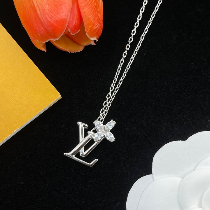 Unique Flower Letter Pendant Necklace