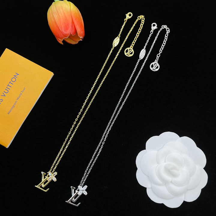 Unique Flower Letter Pendant Necklace