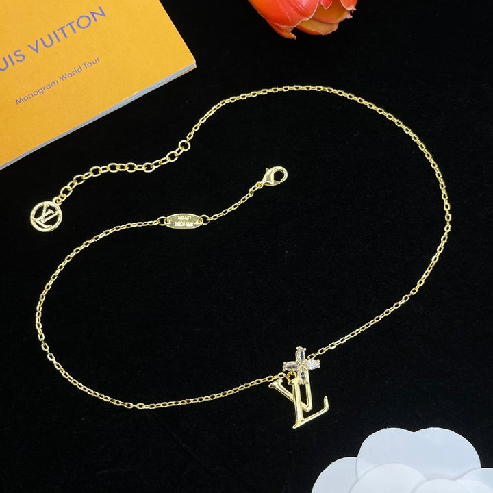 Unique Flower Letter Pendant Necklace
