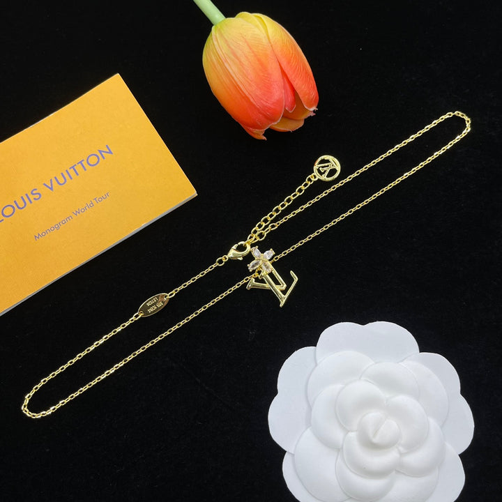 Unique Flower Letter Pendant Necklace